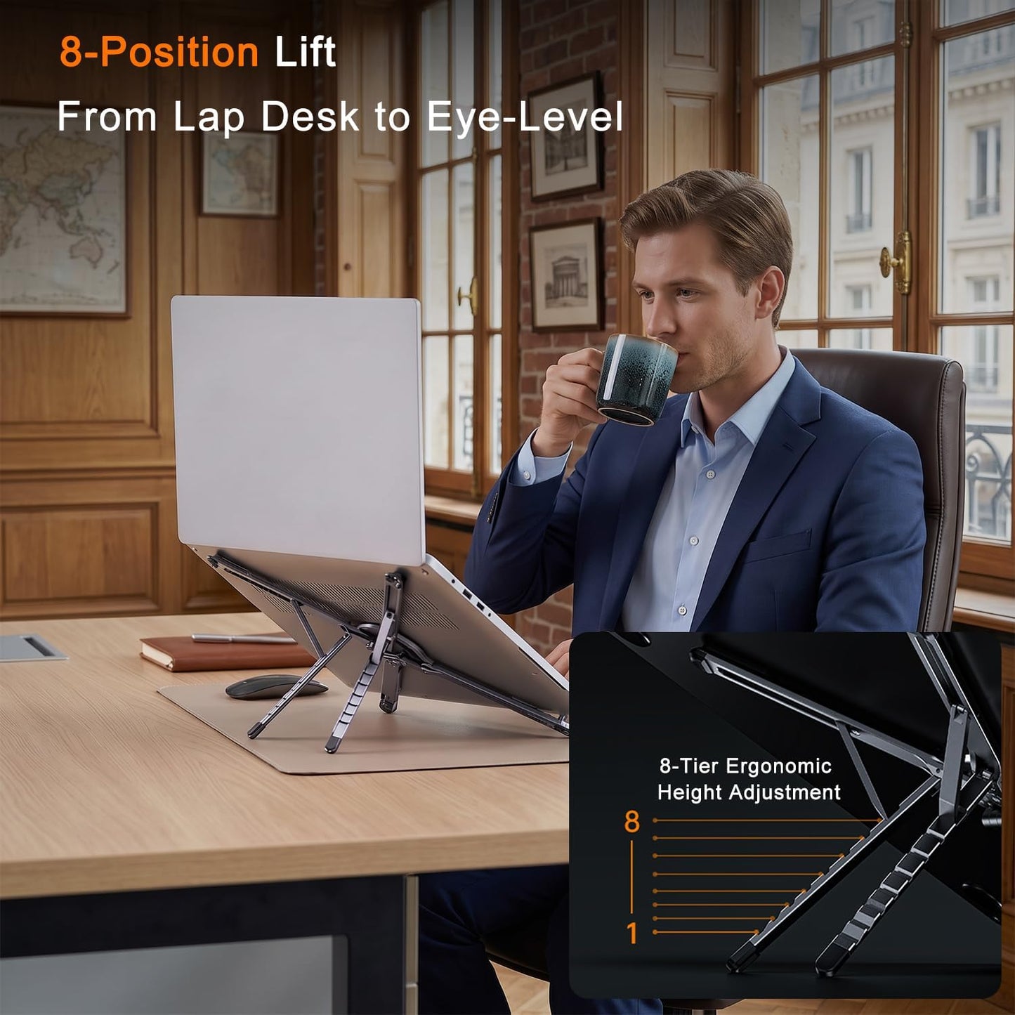 4-In-1 Foldable Laptop Stand, Portable Magnetic Phone Holder | N55 Magnets Magsafe Compatible, Pocket-Sized Tripod Handle for Macbook, Ipad, Travel & Vlog, Adjustable Ergonomic View Mount