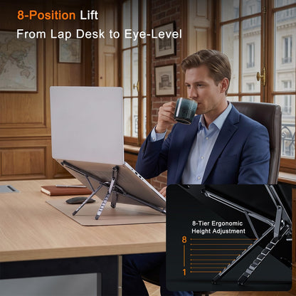 4-In-1 Foldable Laptop Stand, Portable Magnetic Phone Holder | N55 Magnets Magsafe Compatible, Pocket-Sized Tripod Handle for Macbook, Ipad, Travel & Vlog, Adjustable Ergonomic View Mount