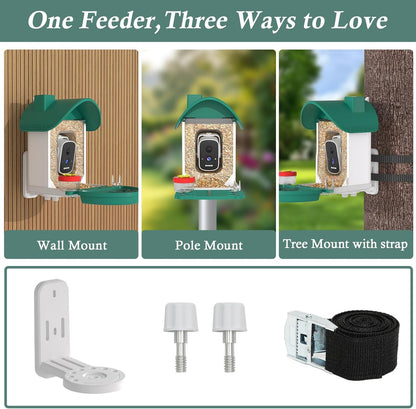 Smart Bird Feeder with Camera, 3K AI Bird Camera & Bath | Solar Powered Wireless Outdoor Bird House with Spill-Proof Net. Backyard Bird Watching Gift Idea for Bird Lovers