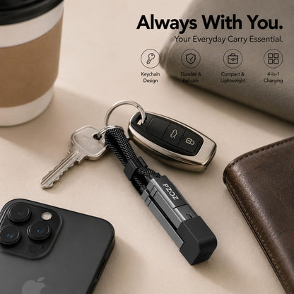 4-In-1 Keychain Charging Cable, 60W Fast Charging USB C Cable with LED Display, USB A/C to USB C & Lightning, Portable Short Charger Cord for Iphone 16/15, Ipad, Macbook, Samsung (60W, 7.3 Inchs)