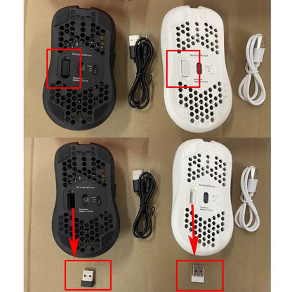 2.4G Wireless Mouse with RGB Backlit 6-Button 3-Speed DPI Type C Rechargeable Ergonomic Honeycomb Design Gaming Mouse SZKOSTON