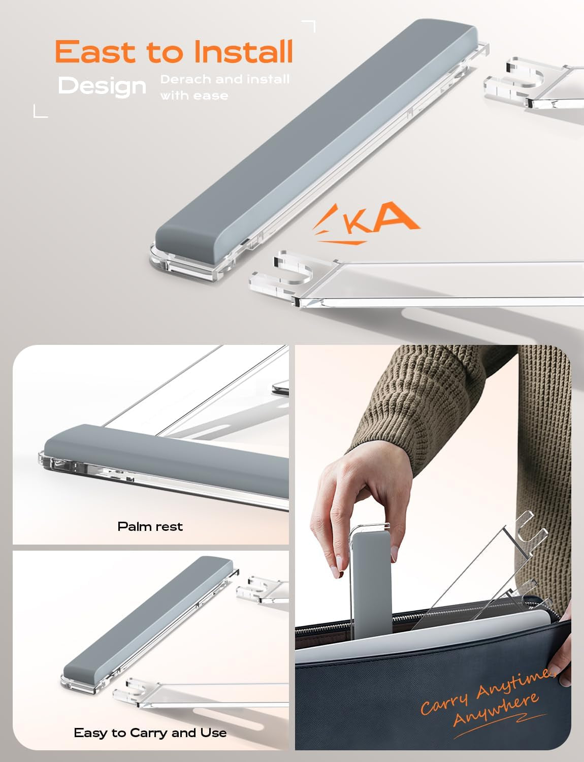 Acrylic Laptop Stand for Desk, Laptop Stand with Wrist Support | Removable Notebook Stand Ventilated Cooling Computer Riser Ergonomic Acrylic Lectern Mount Compatible with 10-17” Laptops