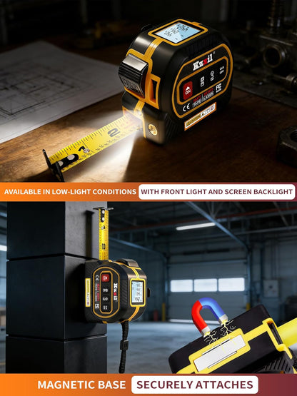 Laser Tape Measure 4-In-1 Tape Measure with Laser 196Ft/16Ft Fractional | Laser Measuring Tool with Backlit LCD, Magnetic Hook & Base - Area/Volume, for Woodworking & DIY