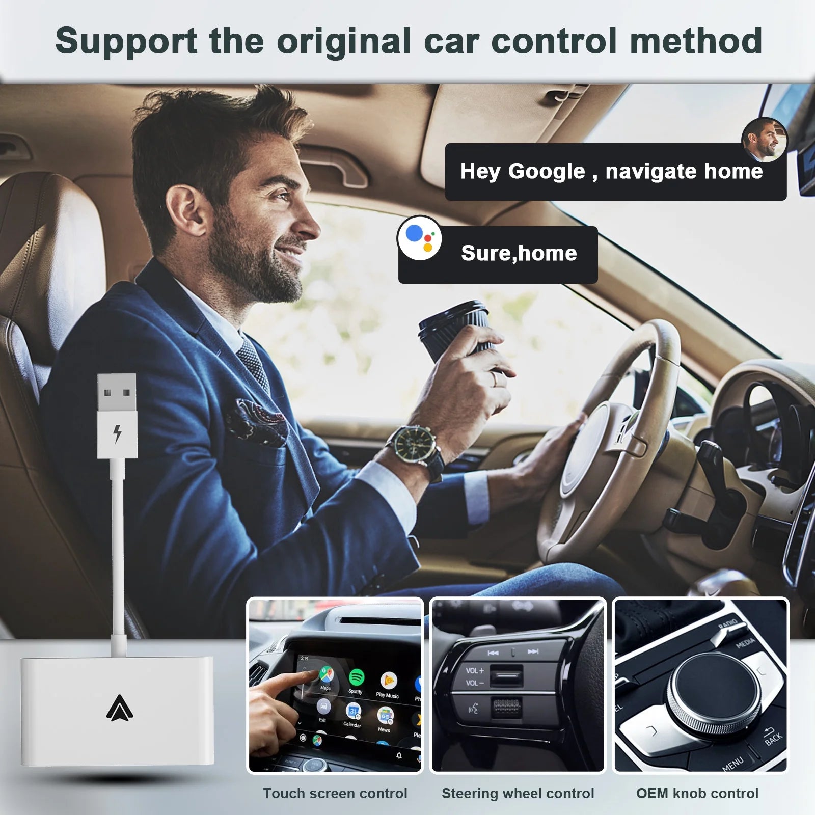 Android Auto Wireless Adapter Plug and Play Car Dongle for Factory Wired Android Auto in All Cars - Low Latency and Easy to Install
