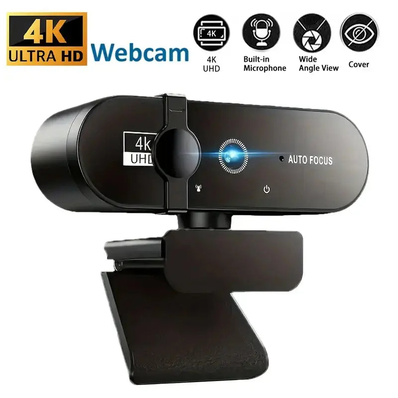 4K Webcam (Choose 1080P/4K) – Noise-Canceling Mics, Wide-Angle Lens, Privacy Cover, Autofocus USB Camera for Pc/Laptop Gaming, Streaming, Zoom/Skype, HDR, Low-Light Correction, Plug & Play, USB Computer Webcam, Live Streaming Gadget, Gaming Items