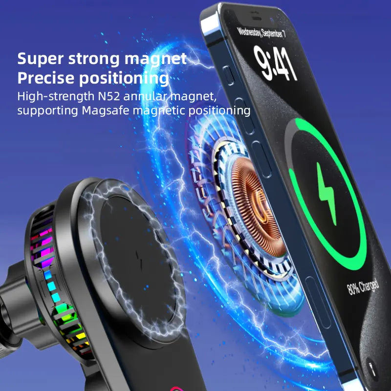 Car-Mounted Rotatable Charging Stand with Air Cooling System, 15W Fast Wireless Car Charger, Suitable for Iphone 17 16 15 14 13 Pro Max plus Mini, Air Vent Car Phone Holder Charger