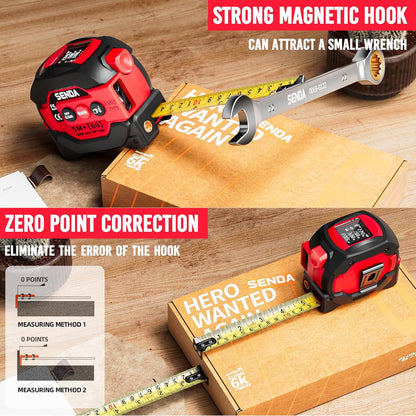 3-In-1 Laser Tape Measure - 197Ft Digital Measuring Tape with Led Display&16Ft Measuring Tool with Magnetic Hook & Auto Lock - Pythagorean, Area, Volume, Ft/Ft+In/In/M Unit, AAA Battery*2, Red