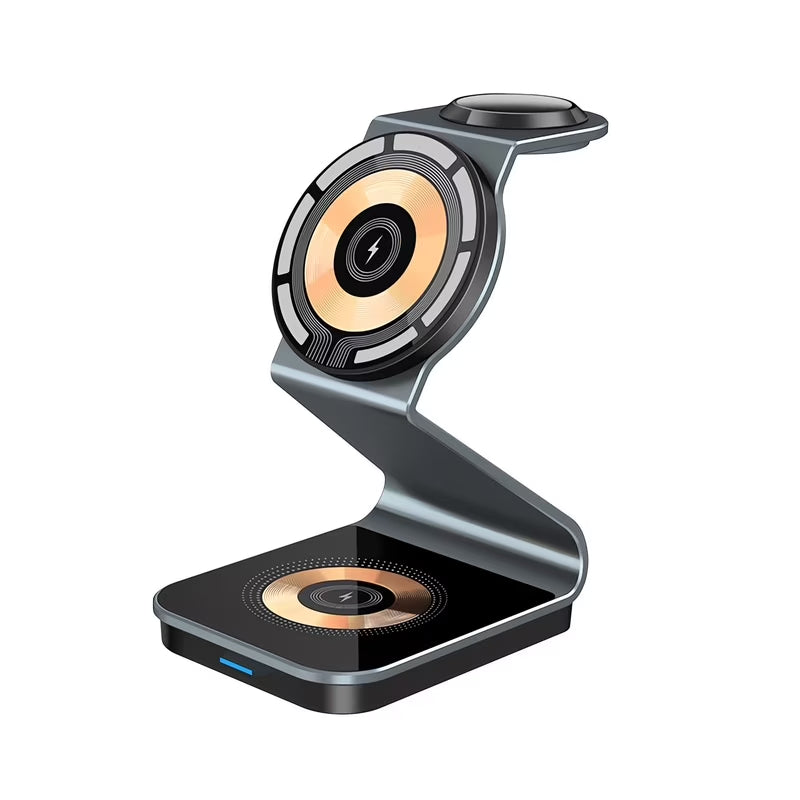 3 in 1 Wireless Charging Station Magnetic Aluminum Alloy Wireless Charger for Iphone 14/13/12 Series Fast Charging Stand
