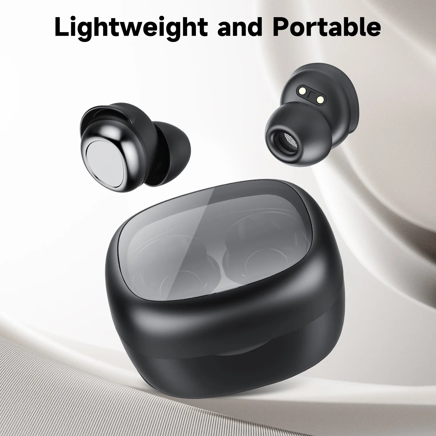 Sleep Ear Buds, Bluetooth 5.4 Ultra-Mini Sleep Earbuds for Side Sleepers, Hi-Fi Stereo 3D Bass Noise Cancelling Wireless Headphones, 53H Playtime with IP7 Waterproof LED Earphones, USB C