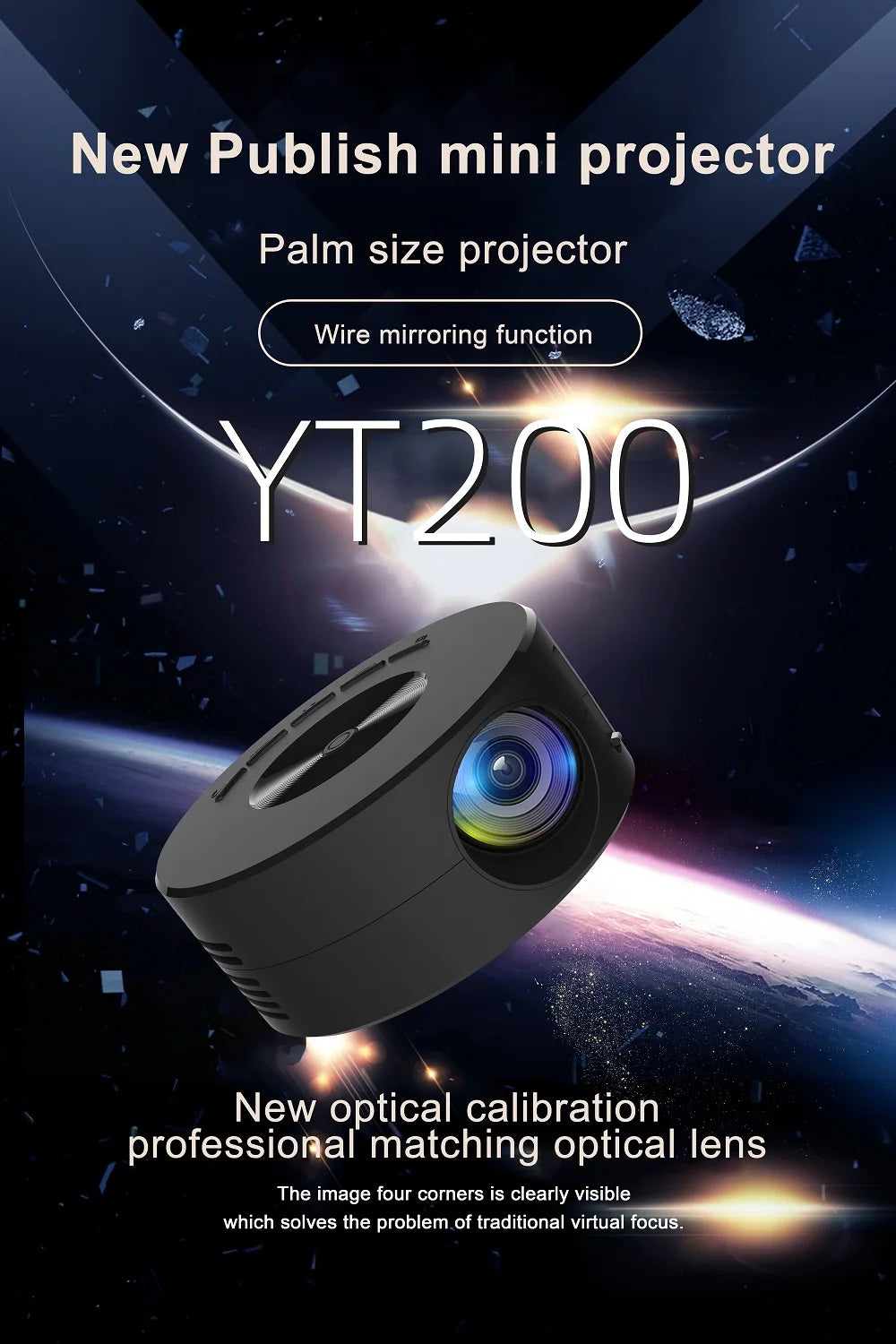 YT200 HD Home Theater LED Lighting Projector Portable Mini Projector, Mobile Home Theater