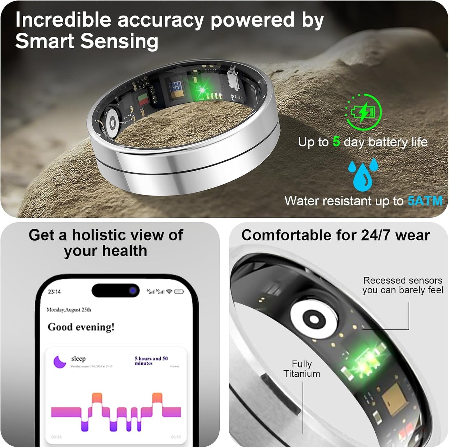 -X1 Smart Health Ring,Heart Rate-Nighttime Sleep Monitoring-5Atm Waterproof Exercise Recording Fitness Tracker-No Subscription Fee 8#