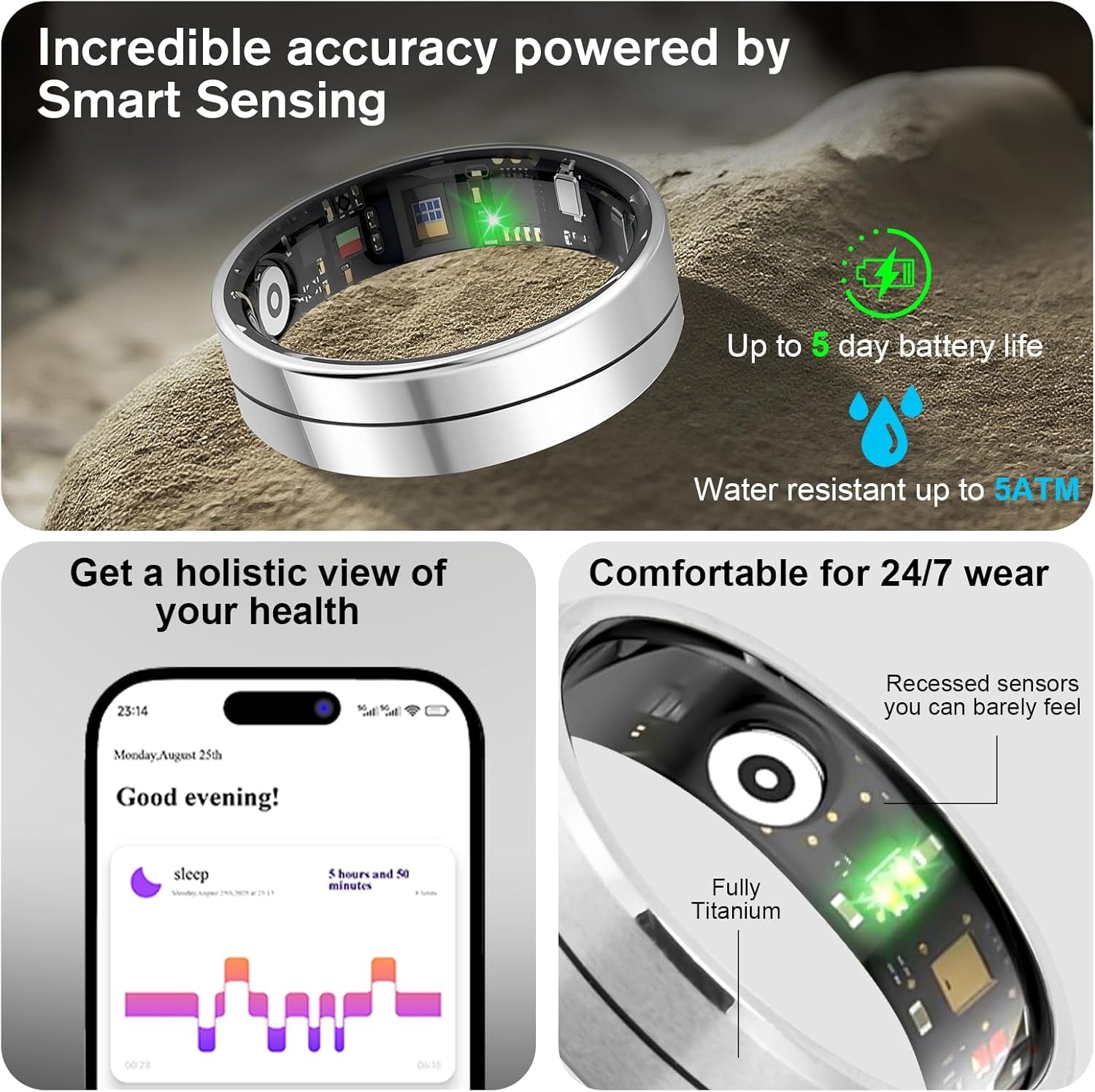 -X1 Smart Health Ring,Heart Rate-Nighttime Sleep Monitoring-5Atm Waterproof Exercise Recording Fitness Tracker-No Subscription Fee 8#