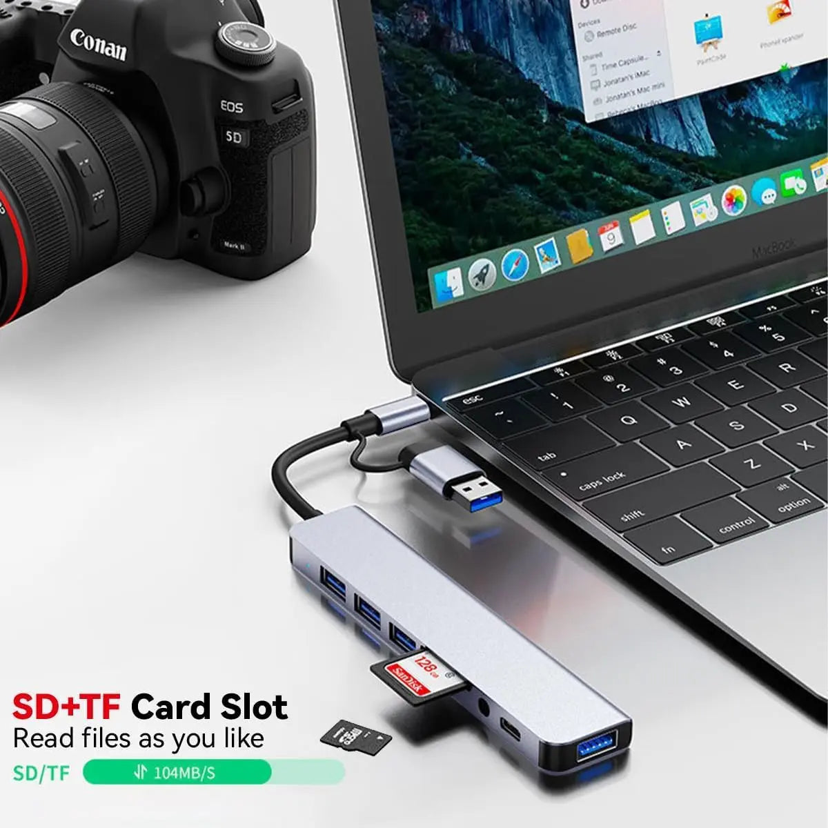 USB C Hub Docking Station 8-In-1 USB Extender with 4 USB Ports, TF/SD Card Reader, 3.5Mm Audio Jack & USB C Port, Dual USB-A/C Input for Macbook/Ipad/Pc/Laptops, Computer Accessories #Summervibes