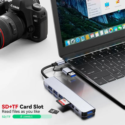 USB C Hub Docking Station 8-In-1 USB Extender with 4 USB Ports, TF/SD Card Reader, 3.5Mm Audio Jack & USB C Port, Dual USB-A/C Input for Macbook/Ipad/Pc/Laptops, Computer Accessories #Summervibes