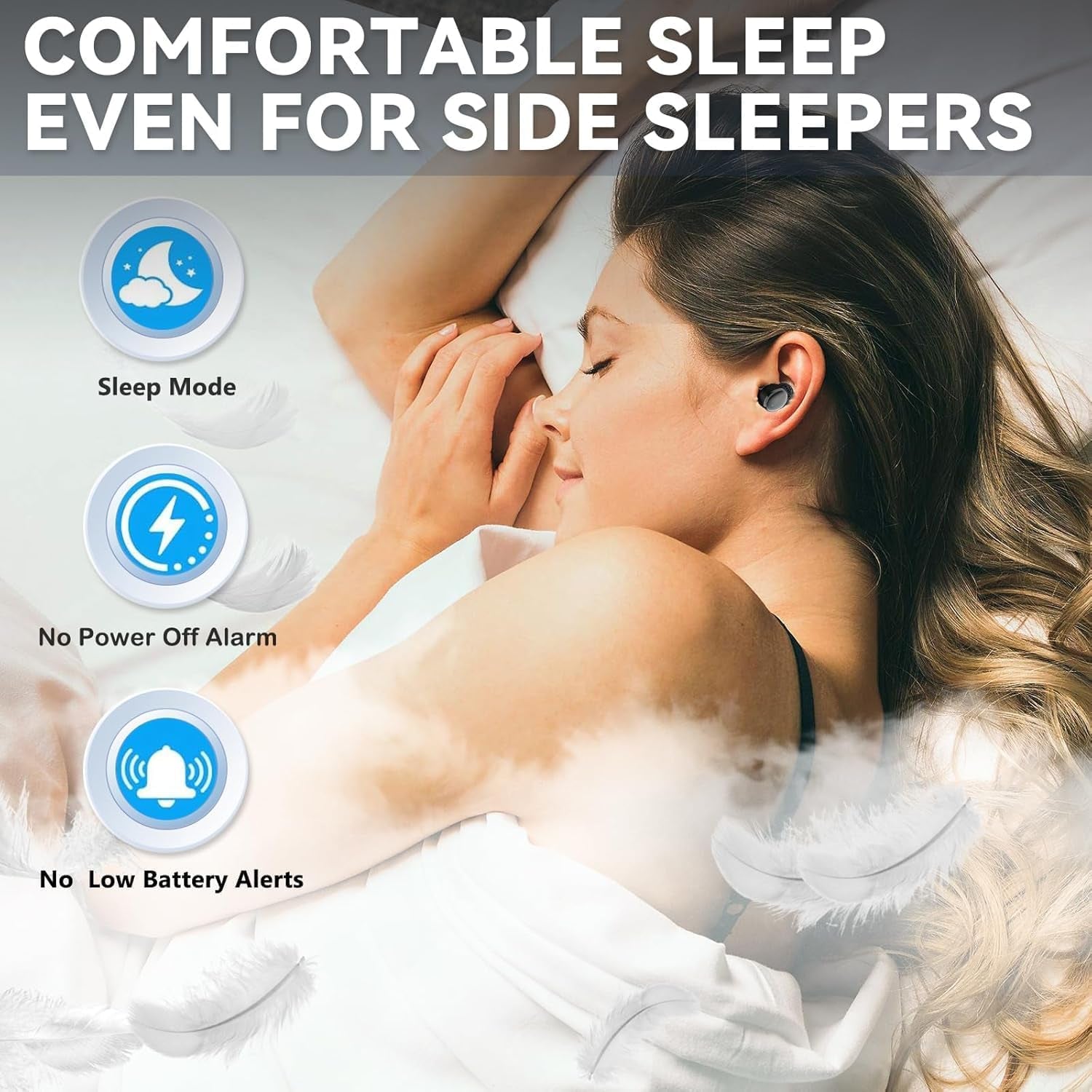 Sleep Earbuds for Side Sleepers, Wireless Noise Cancelling Sleep Headphones with Sleep Mode, LED Power Display, Comfort Fit for Sleeping, Working, Hiking (Deep Black)