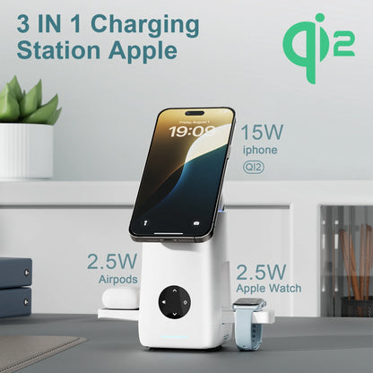 Foldable Qi2 15W Wireless Charger,3 in 1 Charging Station Compatible with Magsafe for Iphone12-16 Series & Samsung S6-S25 Series,Airpods4/3/2/Pro/Pro2 & Galaxy Buds Series,Apple Watch Ultra/Se
