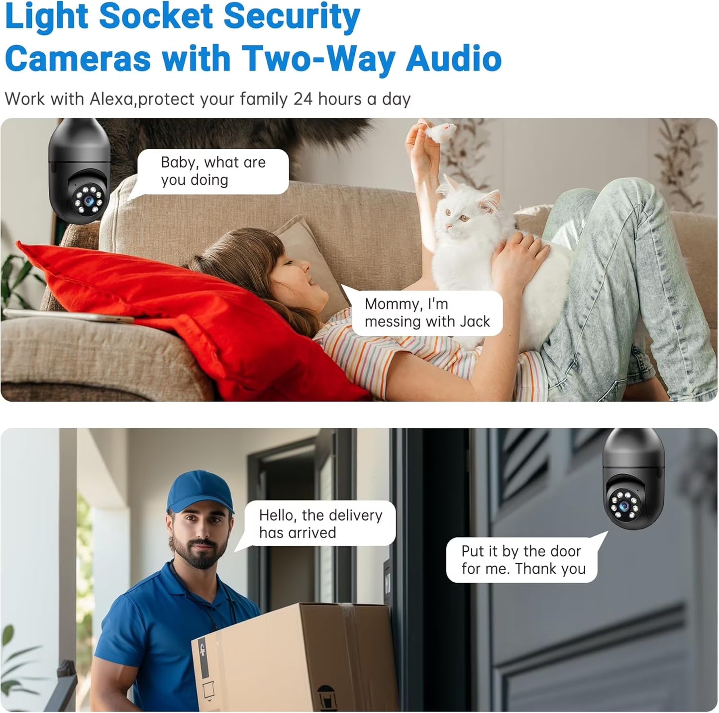 Light Bulb Security Camera -5G& 2.4Ghz Wifi 2K Security Cameras, Wireless Outdoor Motion Detection and Alarm, Two-Way Talk, Color Night Vision, Human Detection