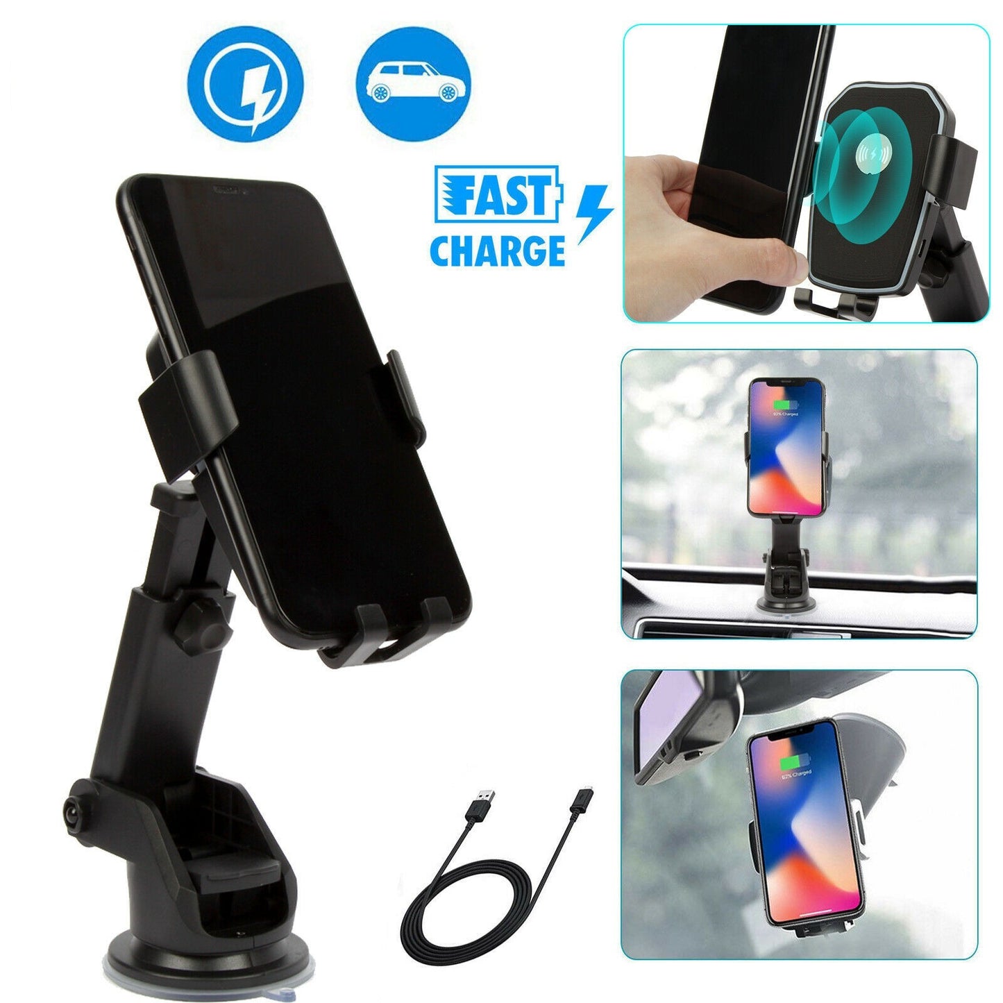 30W Fast Car Wireless Charger 2 in 1 Clamping Phone Holder Mount for Samsung