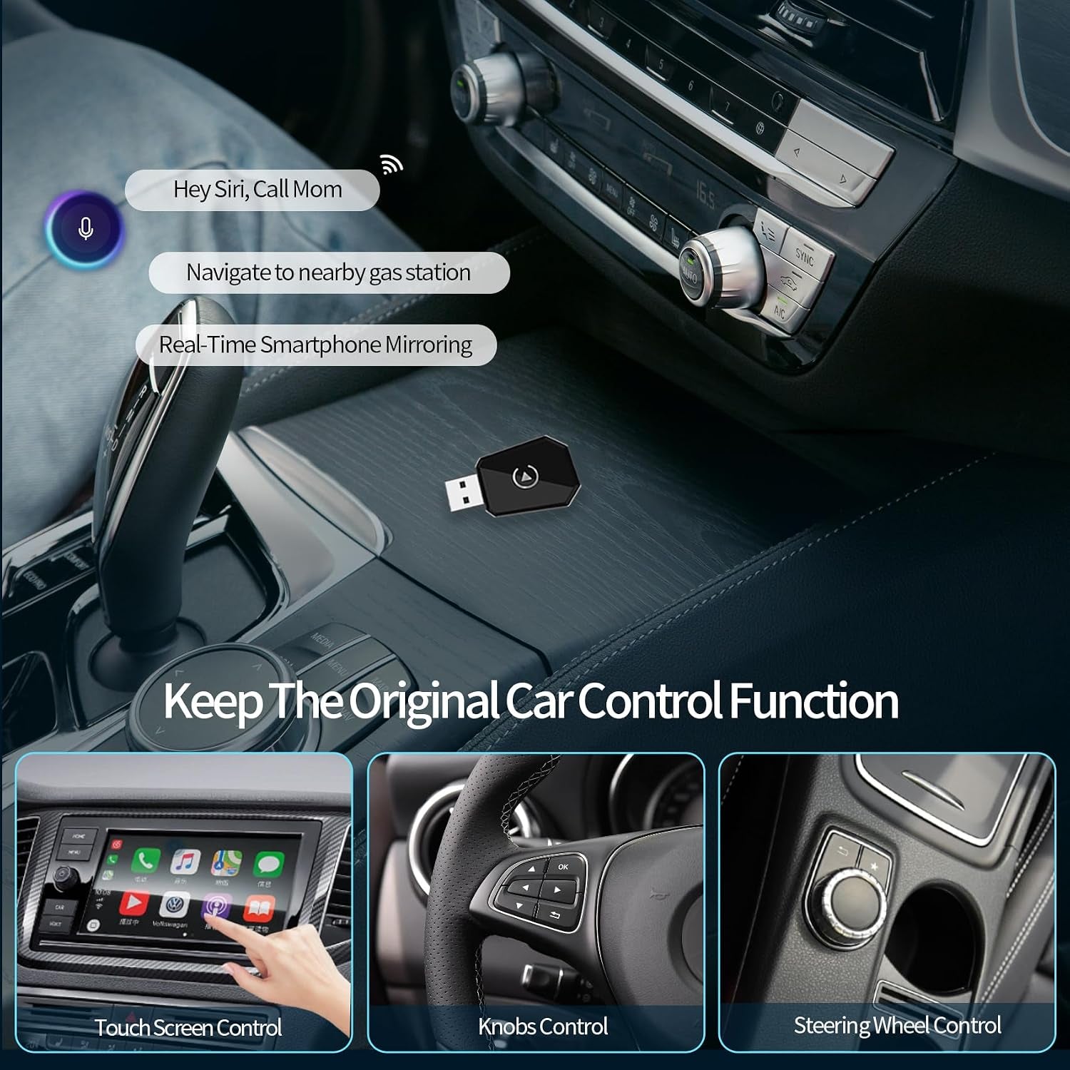 Wireless Carplay Adapter, Android Auto Adapter Plug and Play 2025 Carplay, Convert Wired to Wireless Supports Car Original Control, Mini Car Play Box for Cars