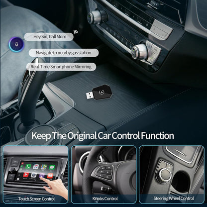 Wireless Carplay Adapter, Android Auto Adapter Plug and Play 2025 Carplay, Convert Wired to Wireless Supports Car Original Control, Mini Car Play Box for Cars
