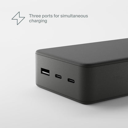 Portable Charger 30000Mah, Power Bank for Iphone, Samsung, Ipad & Laptops, 3 Ports (USB-A + 2× USB-C), Quick Charge & Power Delivery, up to 6 Phone Charges or 1 Laptop Charge, Graphite