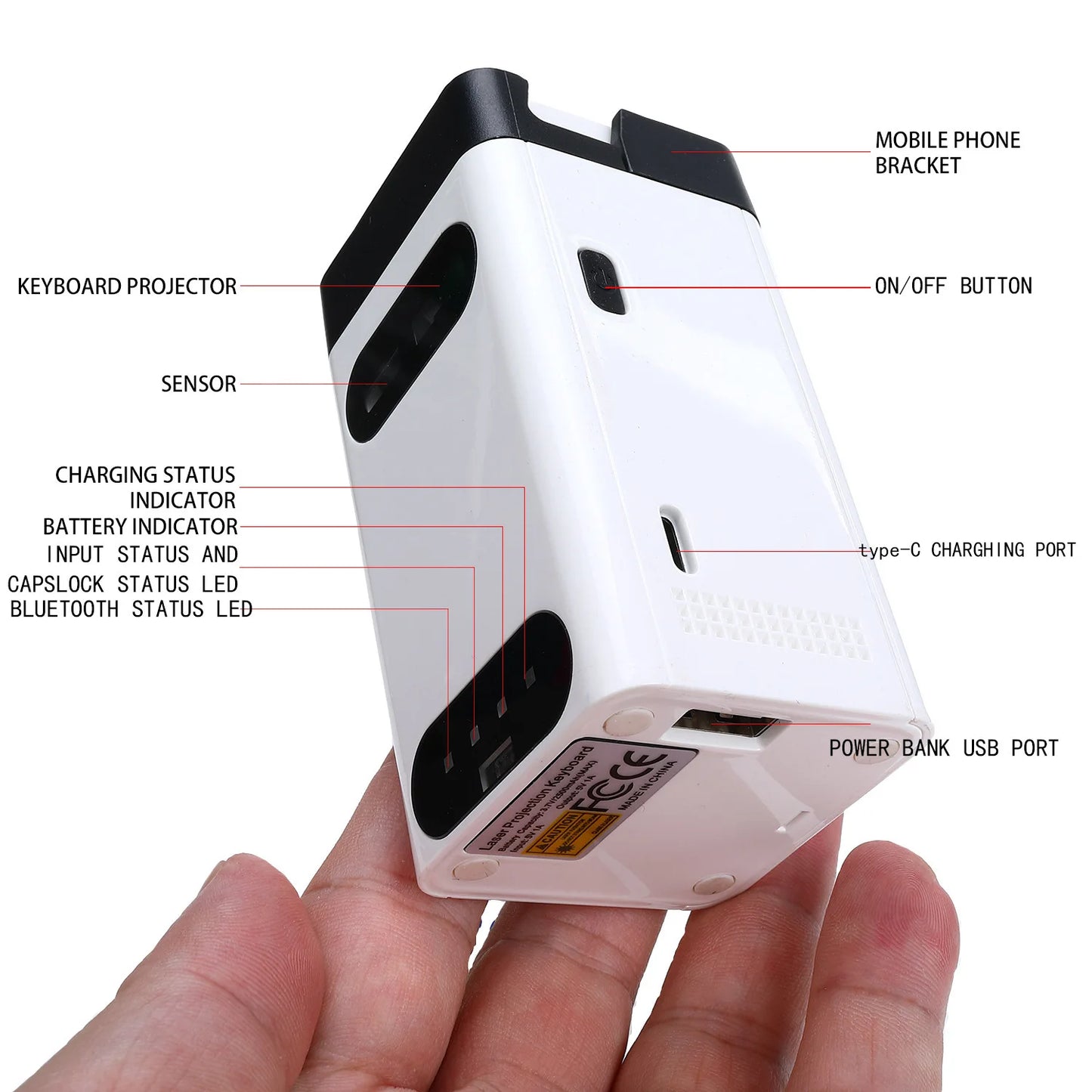 Laser Projection Virtual Keyboard Phone Bluetooth 3.0 Wireless Projection Touch Infrared Keyboard with 2500Mah Power Bank Gifts