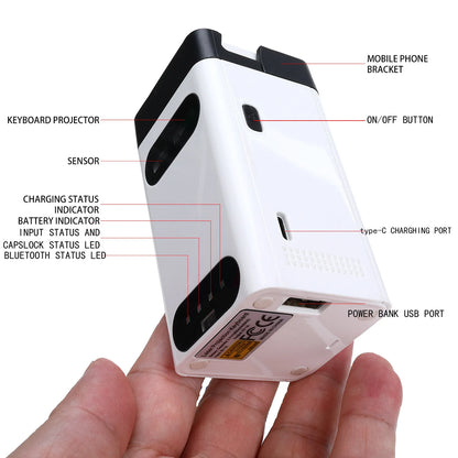 Laser Projection Virtual Keyboard Phone Bluetooth 3.0 Wireless Projection Touch Infrared Keyboard with 2500Mah Power Bank Gifts