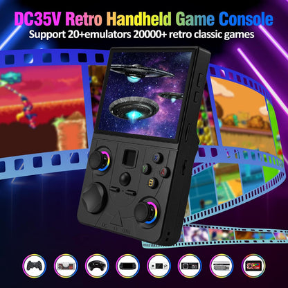 DC35V Retro Handheld Game Console, 3.5 Inch HD IPS Screen (Black)