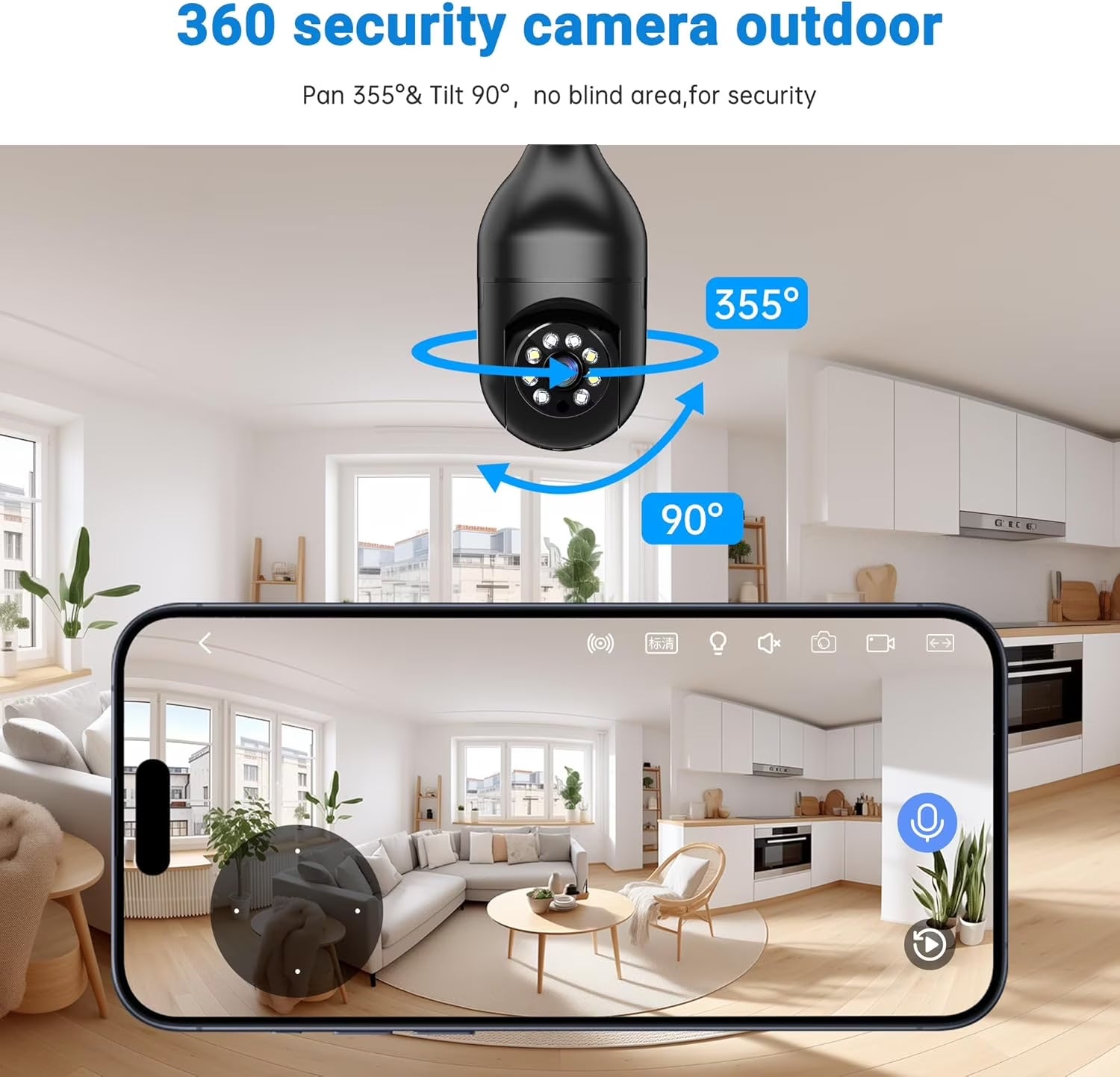 Light Bulb Security Camera -5G& 2.4Ghz Wifi 2K Security Cameras, Wireless Outdoor Motion Detection and Alarm, Two-Way Talk, Color Night Vision, Human Detection