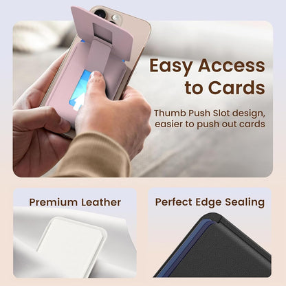 Magsafe Wallet Stand RFID Card Holder Thin Leather with Strong Magnets | Free Magsafe Ring Included,N52 Magnets 3800Gs,Holds 3-4 Cards,Rfid Secure,Ultra-Thin,For Iphone,Samsung,Pixel,Xiaomi