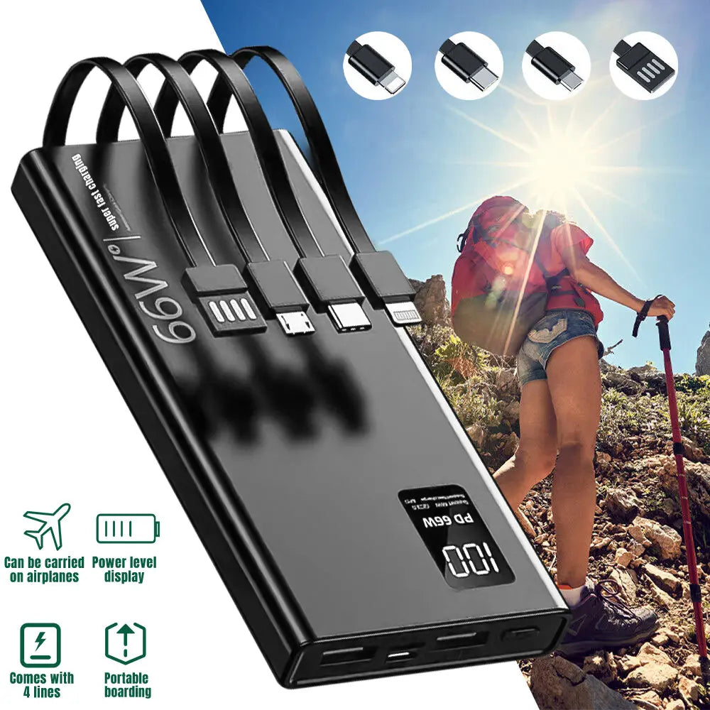 20000Mah 66W Fast Charging Power Bank PD 20W Portable Charger for Iphone Samsung Android - Black