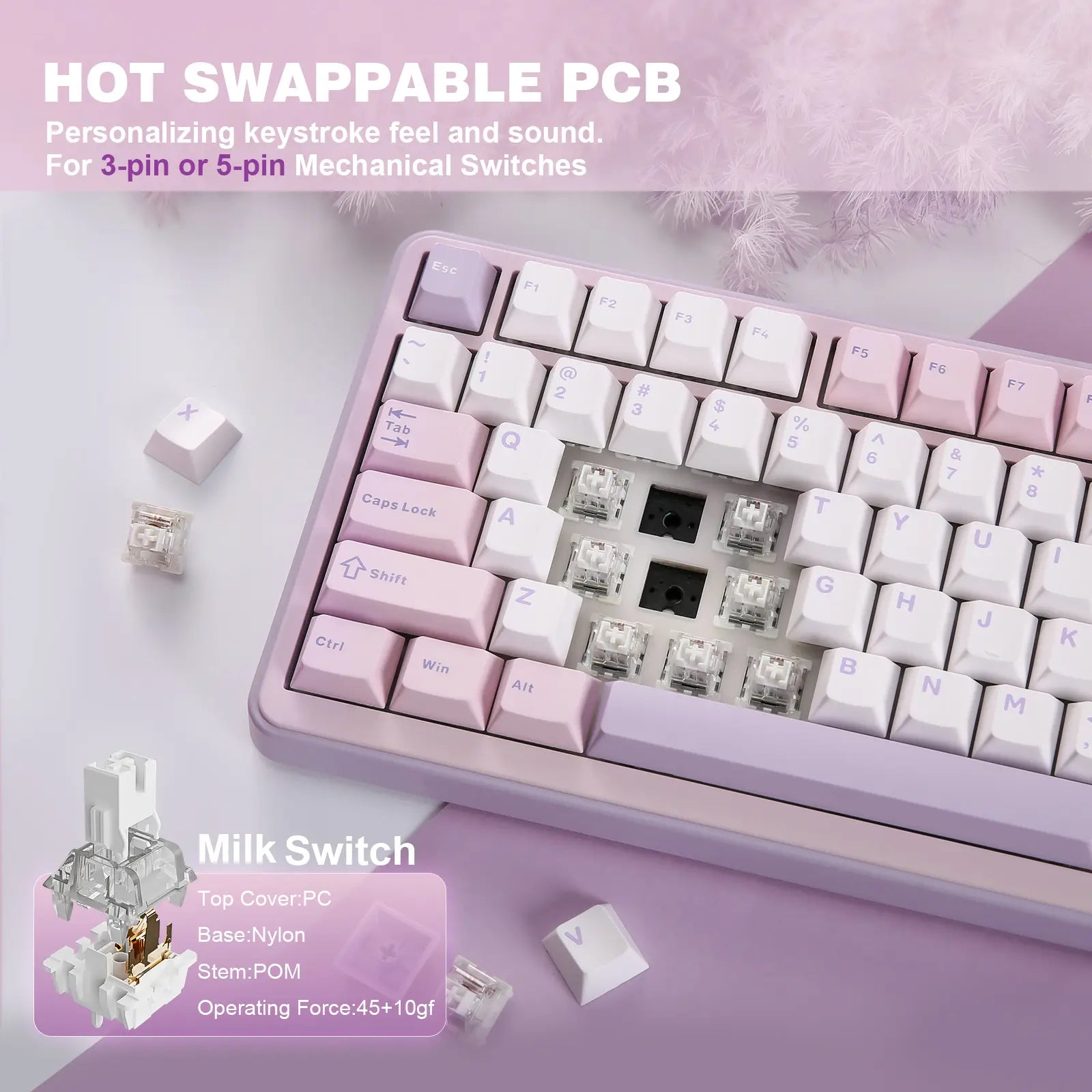 YUNZII B75 PRO Purple Wireless RGB Mechanical Keyboard, 75% Gaming Keyboard Gasket Hot Swap Custom Keyboard with Knob, Pre-Lubed Switches RGB, Bluetooth/Type-C/2.4G Creamy Keyboard