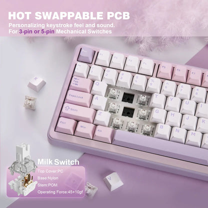 YUNZII B75 PRO Purple Wireless RGB Mechanical Keyboard, 75% Gaming Keyboard Gasket Hot Swap Custom Keyboard with Knob, Pre-Lubed Switches RGB, Bluetooth/Type-C/2.4G Creamy Keyboard