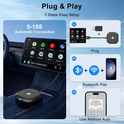 Android Auto Wireless Adapter for Wired Android Auto Cars | Converts Wired to Wireless, Easy Setup Plug & Play, Seamless Connection, Stable and Fast