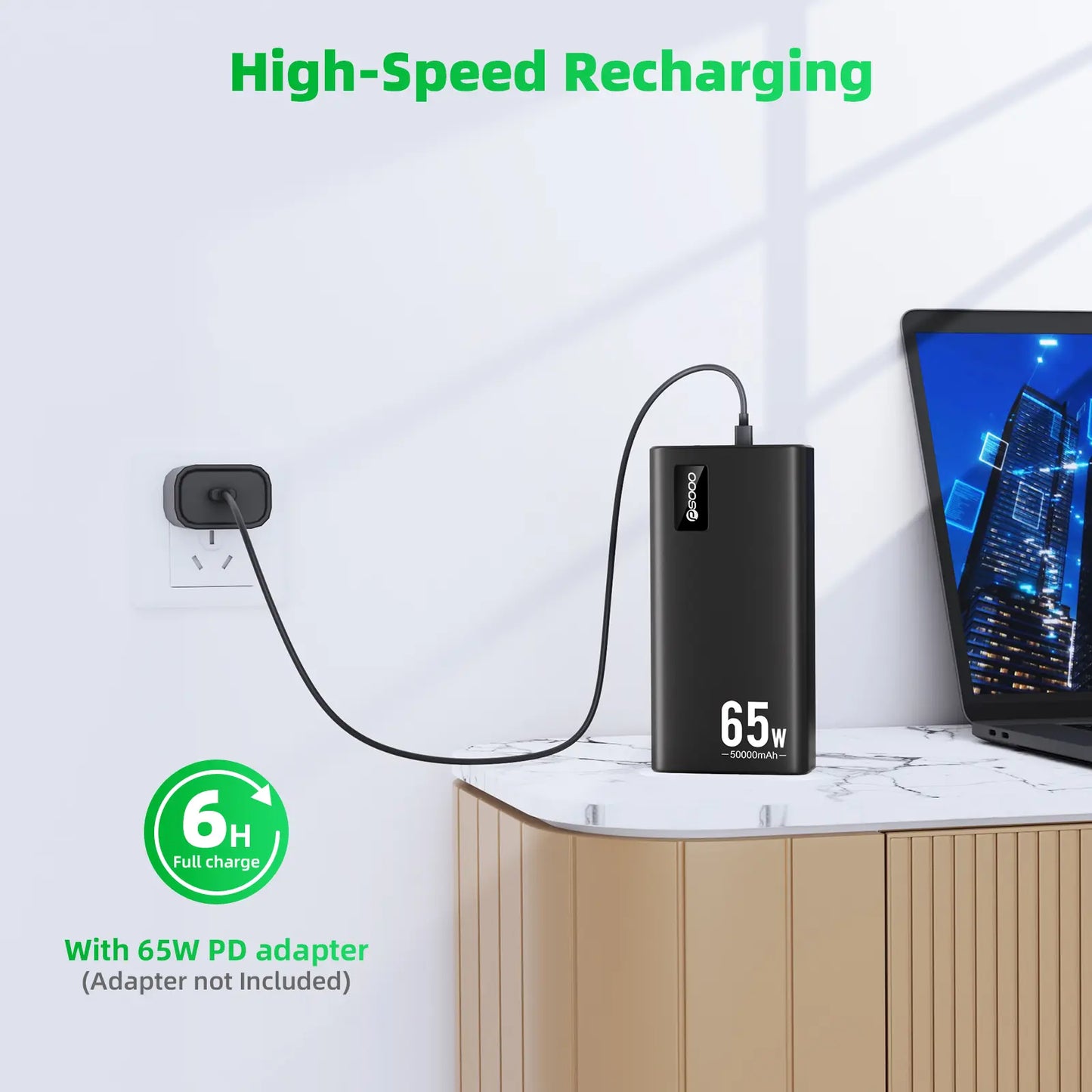 50000Mah Power Bank 65W, Portable Charger,External Battery Pack for Outdoor Camping, Home & Office. Emergency Back-Up Power for Smartphones, Tablets and Laptop