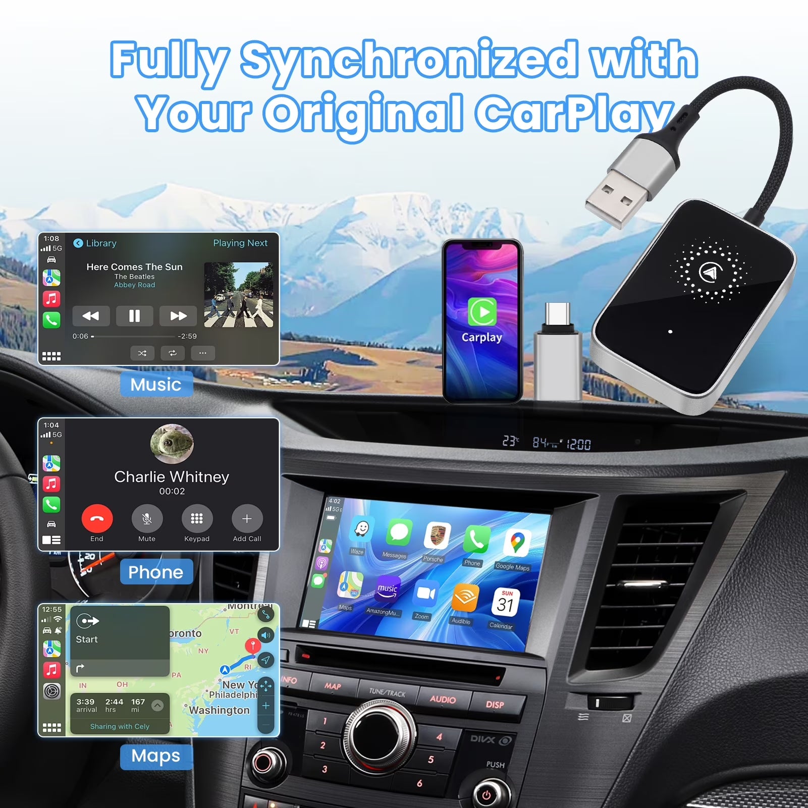 2 in 1 Wireless Carplay Adapter Upgraded, Wireless Carplay & Android Auto Adapter Converts Factory Wired Carplay to Wireless, Plug and Play Car Play Wireless Adapter, Compatible /Android