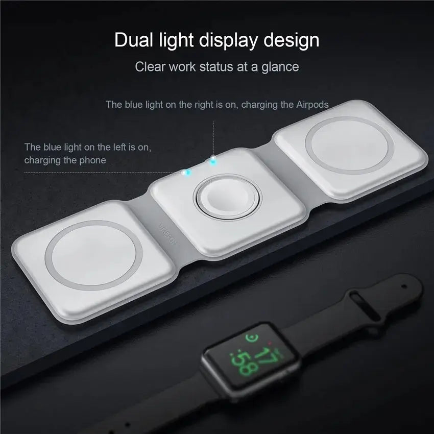 3-In-1 Wireless Charging Station with Cable with Night Light. Charger Devices Smartphone