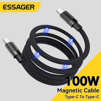 USB C to C 100W Magnetic Fast Charger Cable for Iphone 15 65W Type C to C Data Charging Wire for Laptop Samsung