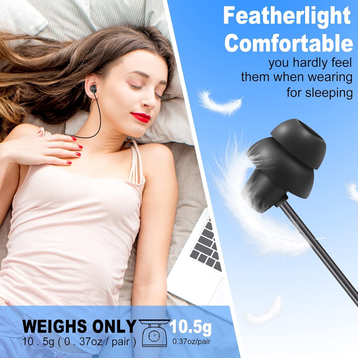 Soundproof Sleep Earbuds Headphones, Noise Isolating Soft Earphone for Sleeping, Nighttime, Insomnia, Side Sleeper, Snoring, Travel, Meditation & Relaxation (Black)