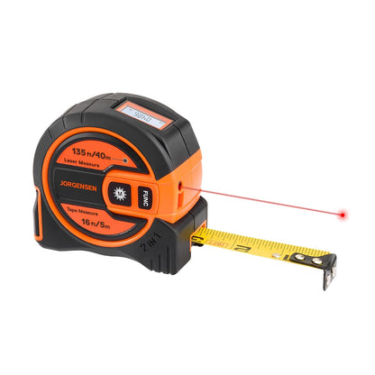 2-In-1 Laser Tape Measure, 135Ft Measuring Laser &16Ft Tape | 16 Ft Tape + 135 Ft Laser;2-In-1 Measurement;Backlit LCD Display;6 Measurement Modes;Magnetic Hook Design