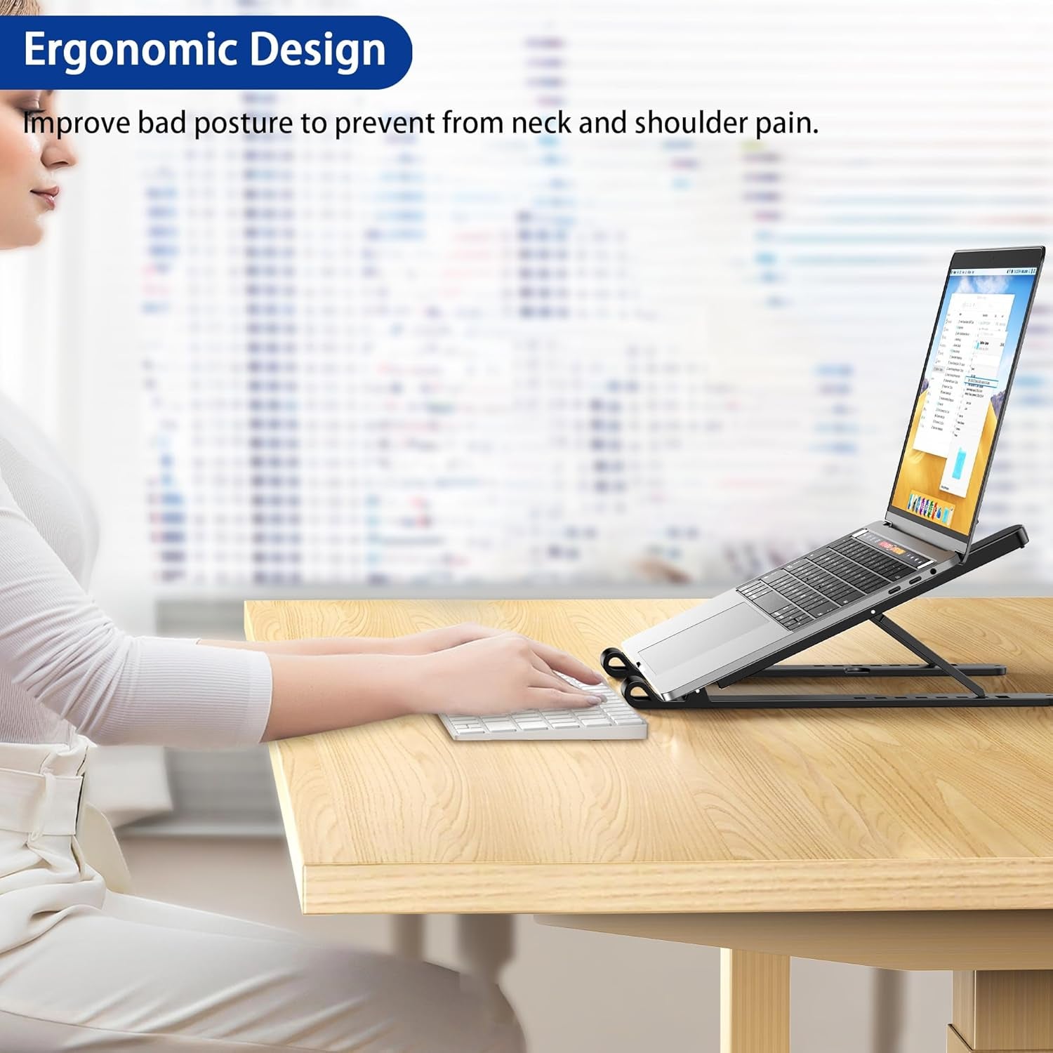 LS01 Pro Ergonomic Laptop Stand, Plastic Laptop Riser, Portable and Adjustable Notebook Computer Holder Compatible with 10-14" Laptops (Black)