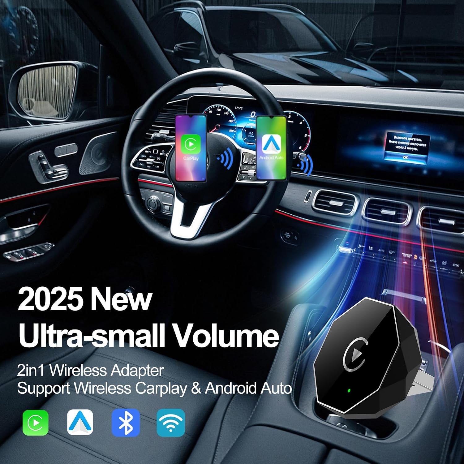 Wireless Carplay Adapter, Android Auto Adapter 2025 Carplay, Plug and Play Convert Wired to Wireless Supports Car Original Control, Mini Car Play Box for Cars