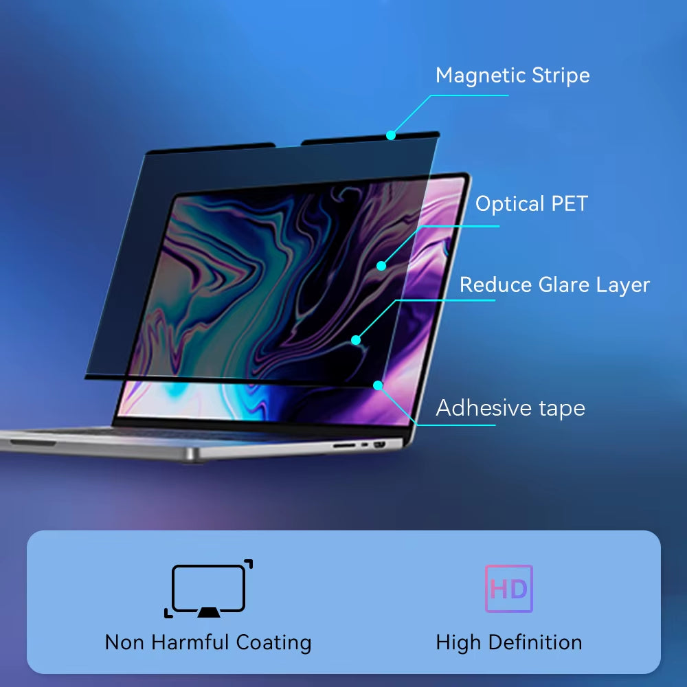 M1 M2 M3 Removable Magnetic Privacy Screen Protector for Macbook Pro Air 13 13.6 14 15.3 16.2 Inch Anti-Spy/Peep Laptop Filter
