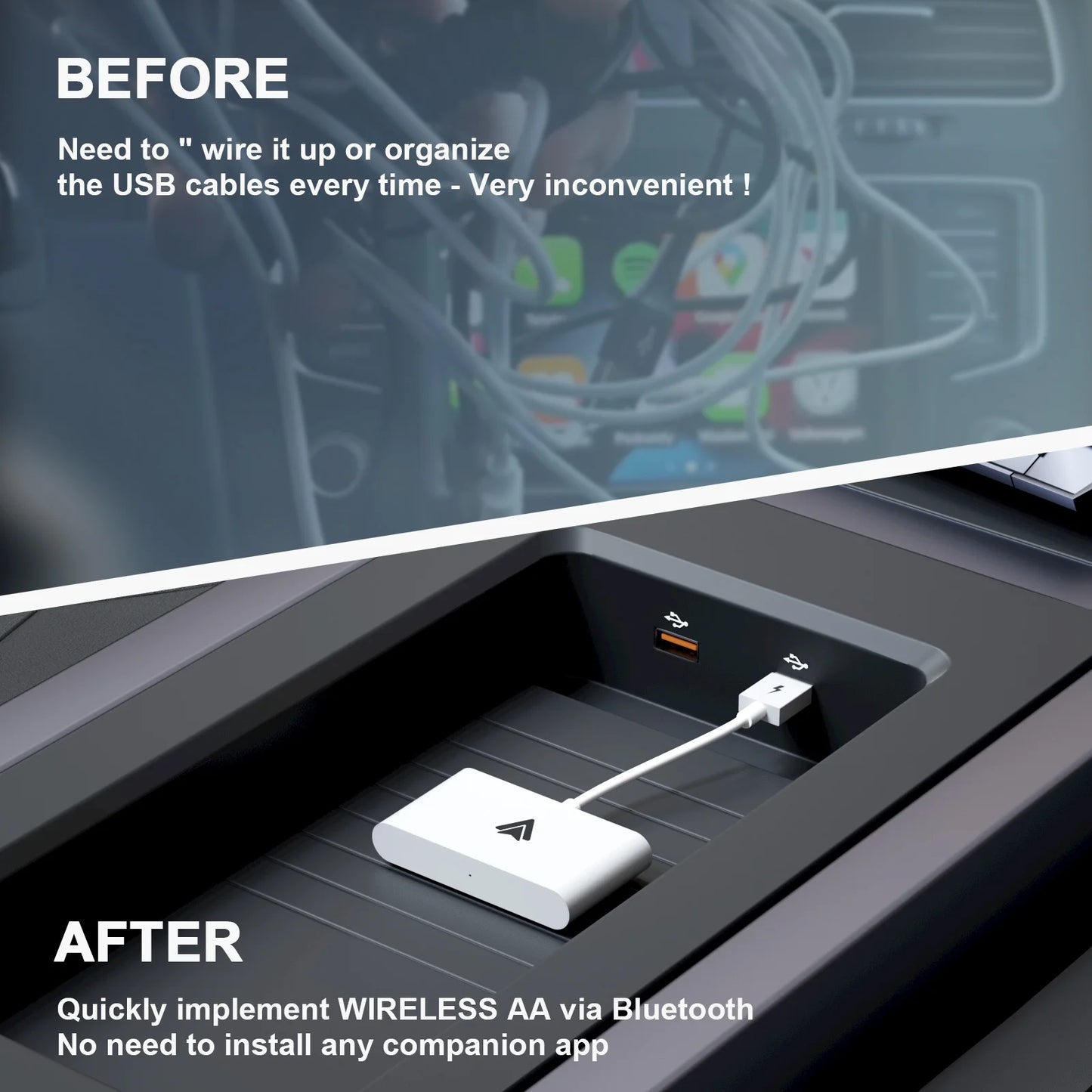 Android Auto Wireless Adapter Plug and Play Car Dongle for Factory Wired Android Auto in All Cars - Low Latency and Easy to Install