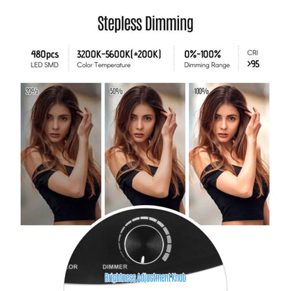18'' Inch LED Ring Light Kit with Tripod Stand Dimmable 5500K for Phone Camera Live Makeup