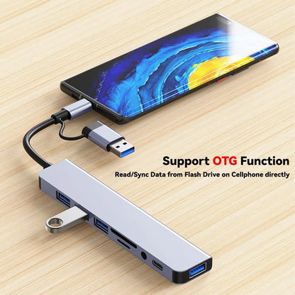 USB C Hub Docking Station 8-In-1 USB Extender with 4 USB Ports, TF/SD Card Reader, 3.5Mm Audio Jack & USB C Port, Dual USB-A/C Input for Macbook/Ipad/Pc/Laptops, Computer Accessories #Summervibes