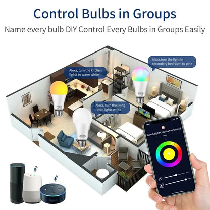 Tuya Smart Wifi LED Light Bulbs 220V 110V 10W 15W 20W E27 Alexa LED Lamp RGB Smart Life APP Google Assisatnt Voice Control