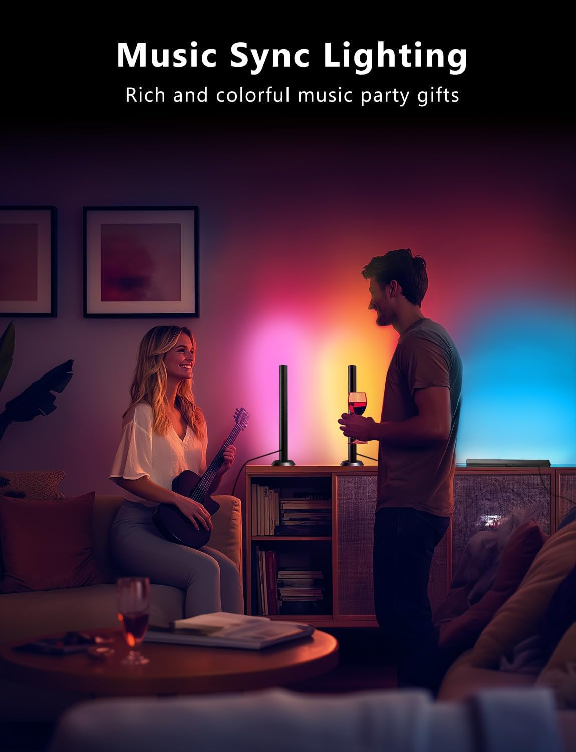 Smart LED Light Bar,Rgbicww TV Light Bars for Room,Gaming,Black | Remote and App Control,Color Changing,Timing,14 Inches TV Backlights with Scene and Music Modes,Multiple Placement Options