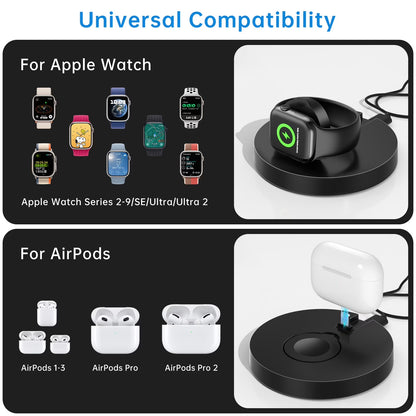 2 in 1 Wireless Charger,Travel Wireless Folding Charging Station,Compatible for Apple Watch Series 9/8/7/6/5/4/3/2/Ultra/Ultra 2, Airpods Pro 1/2/3/Pro, Travel Charger for Multple Devices