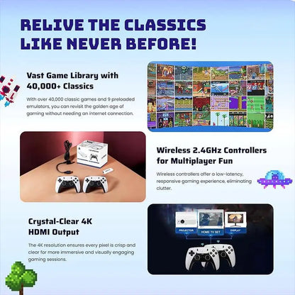 2026 Upgraded Retro Family Home Game Console with Wireless Controller, Button-Equipped Gaming Product for Tv/Monitor, Digital Cable & Stick Included, All-Ages Summerwins Gaming Console